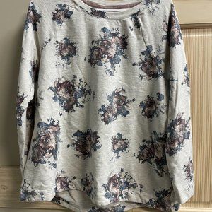 J Jill pleated back  Raglan sleeve floral brushstroke top 100% cotton Sz L
